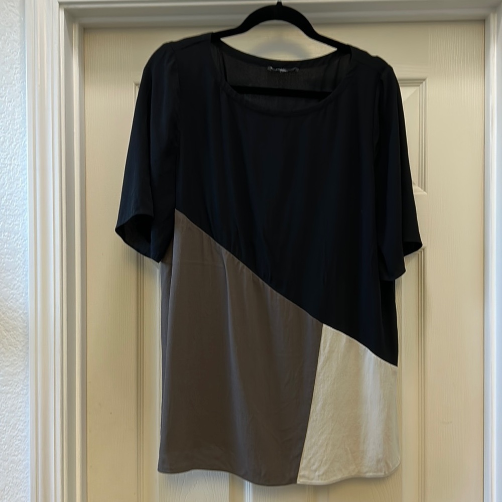 Eileen Fisher Silk Short Sleeve Top Block Colors M